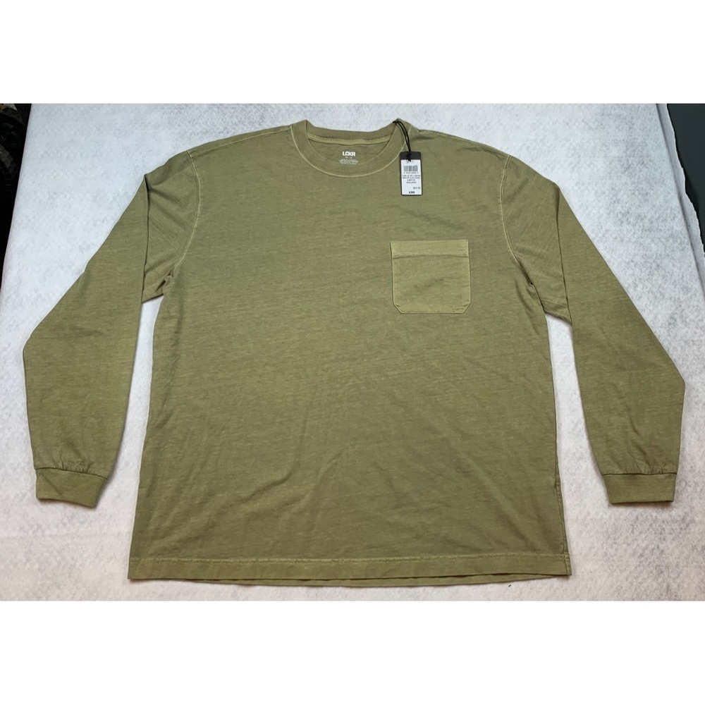 LCKR Men's Pocket T-Shirt, Olive Green, Cotton Crew Neck Long Sleeve 3XL NWT